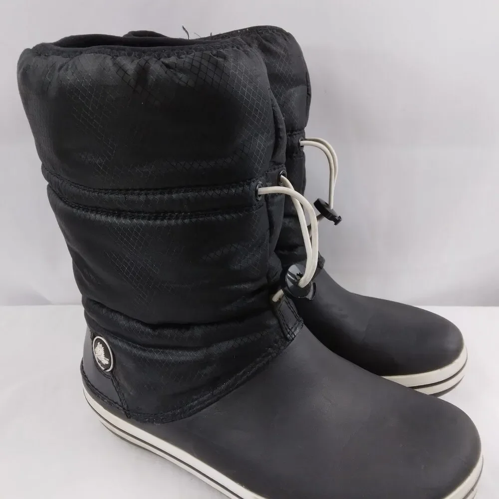 Crocs Puff Boots Black Waterproof Snow Boots Croc-Band Winter Boots Women's 8